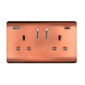 ART-SKT213USB31ACCPR  2 Gang 13Amp Short S/W Double Socket With 1 x Type A & 1 x Type C 3.1mAh USB Copper